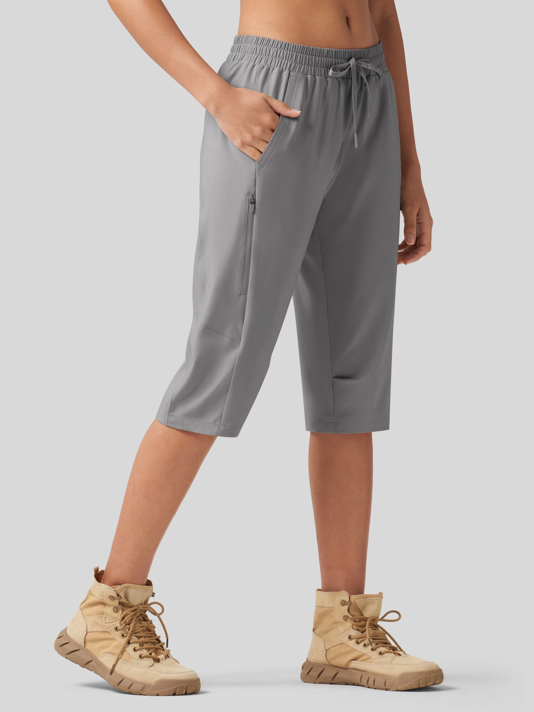 Willit Women's 15 Inch Long Hiking Shorts in light gray2