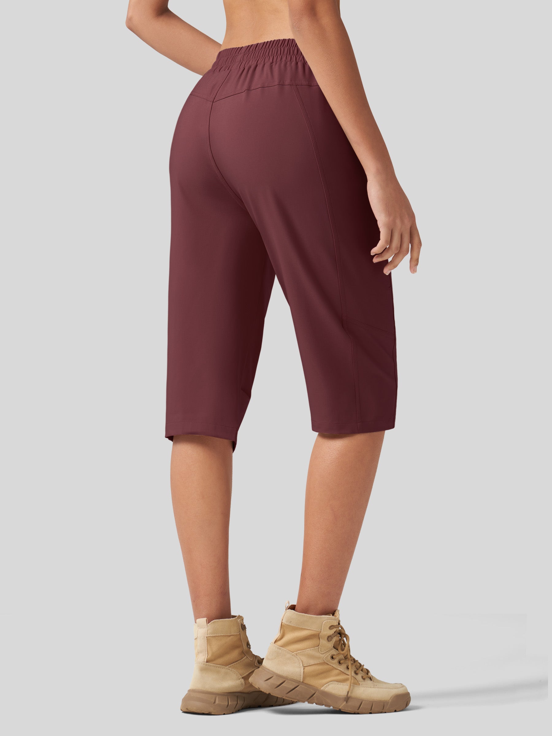 Willit Women's 15 Inch Long Hiking Shorts in wine red2