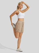 Willit Womens Active 5 Inch Shorts in khaki5