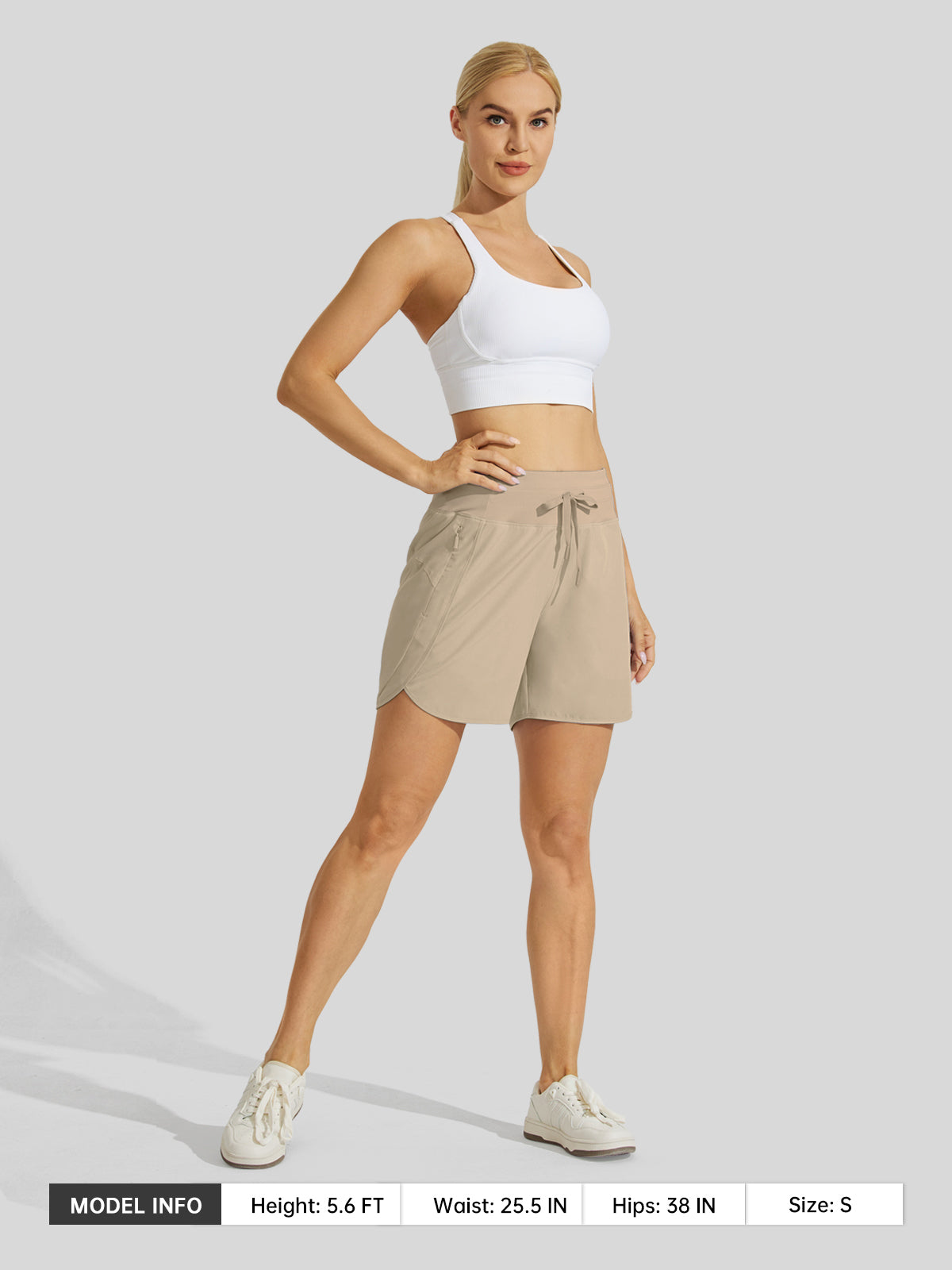 Willit Womens Active 5 Inch Shorts in khaki6