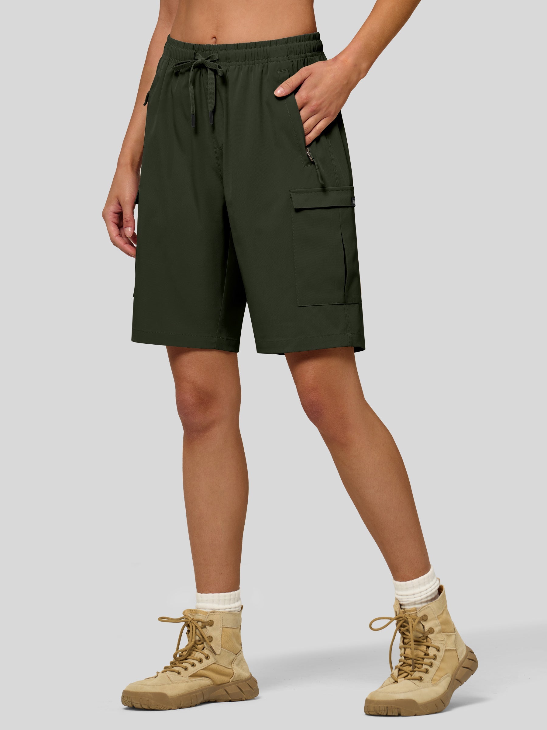 Willit Women's Active Trek Shorts 9 Inch in army green1