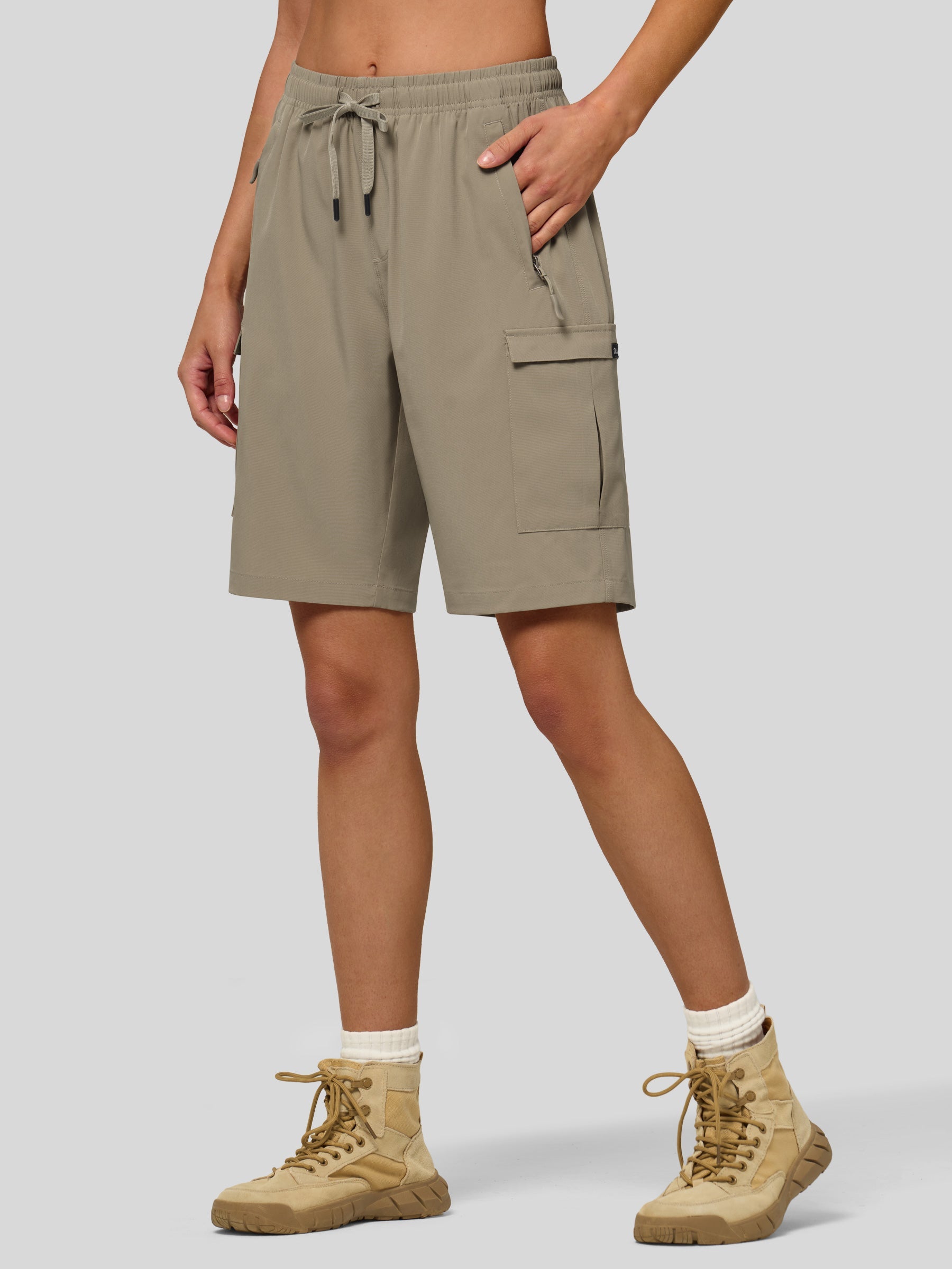 Willit Women's Active Trek Shorts 9 Inch in deep khaki1