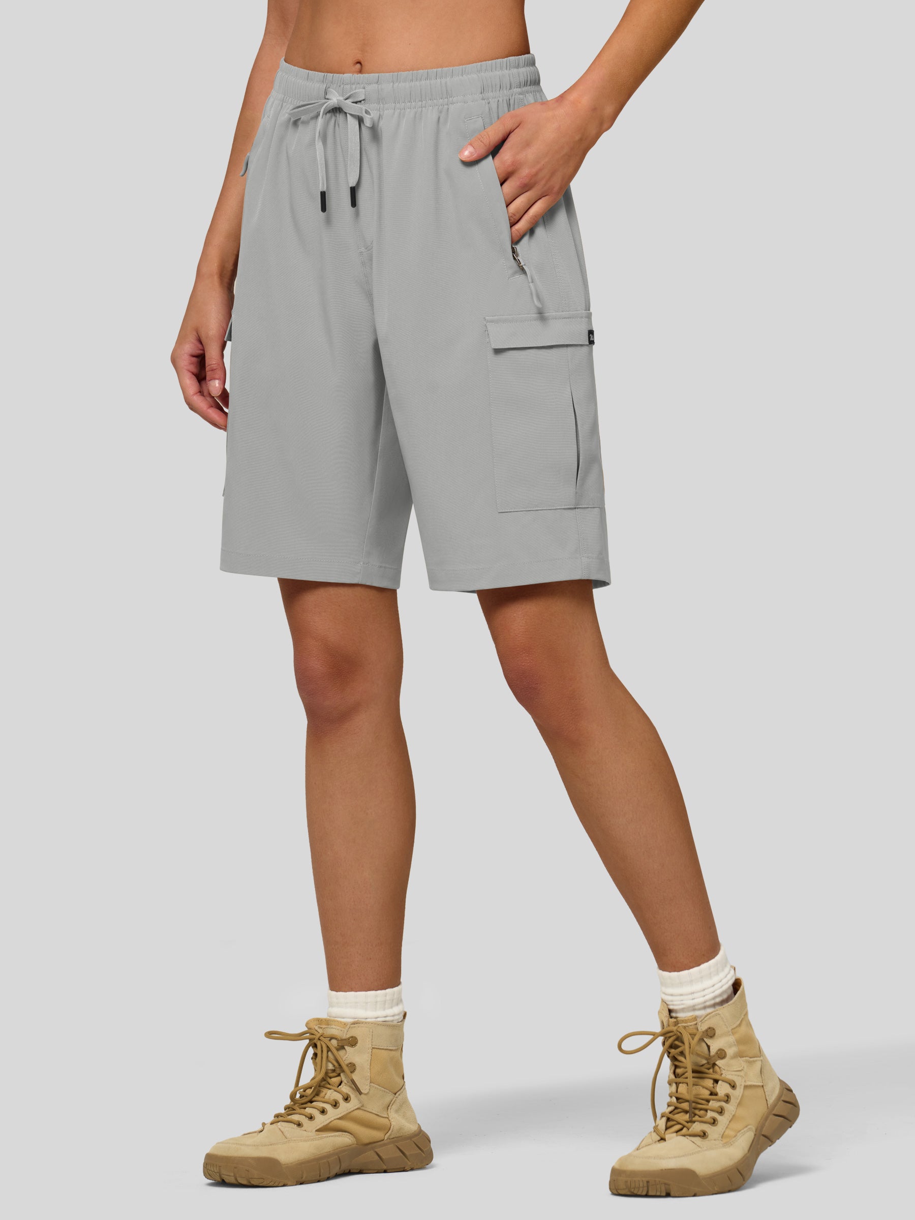 Willit Women's Active Trek Shorts 9 Inch in light gray1