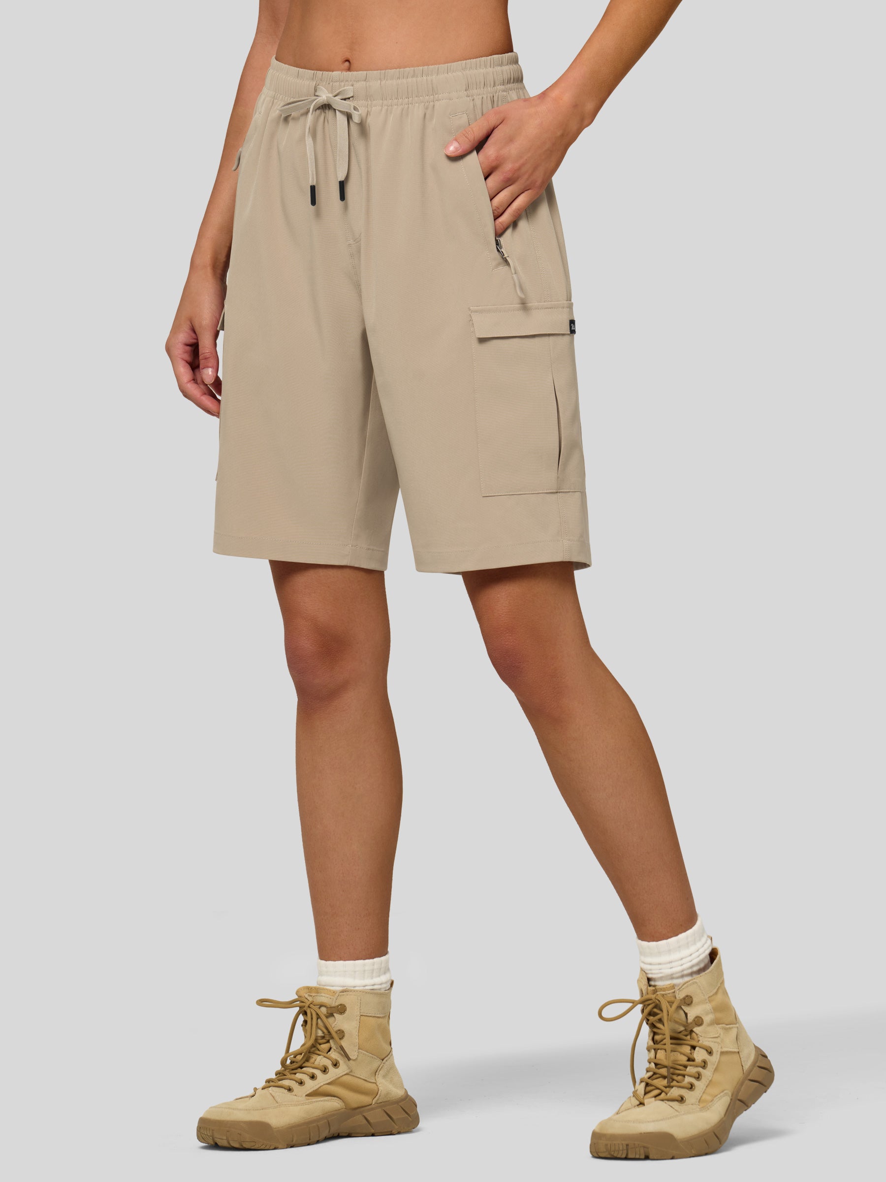 Willit Women's Active Trek Shorts 9 Inch in light khaki1
