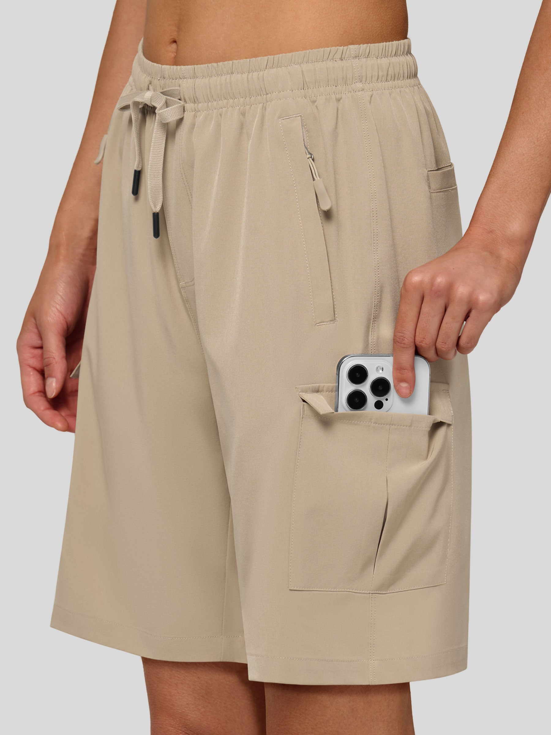 Willit Women's Active Trek Shorts 9 Inch in light khaki3