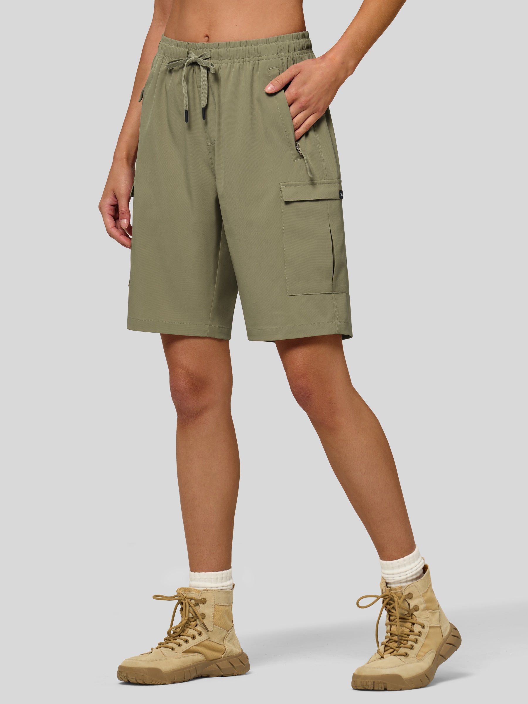 Willit Women's Active Trek Shorts 9 Inch in sage green1