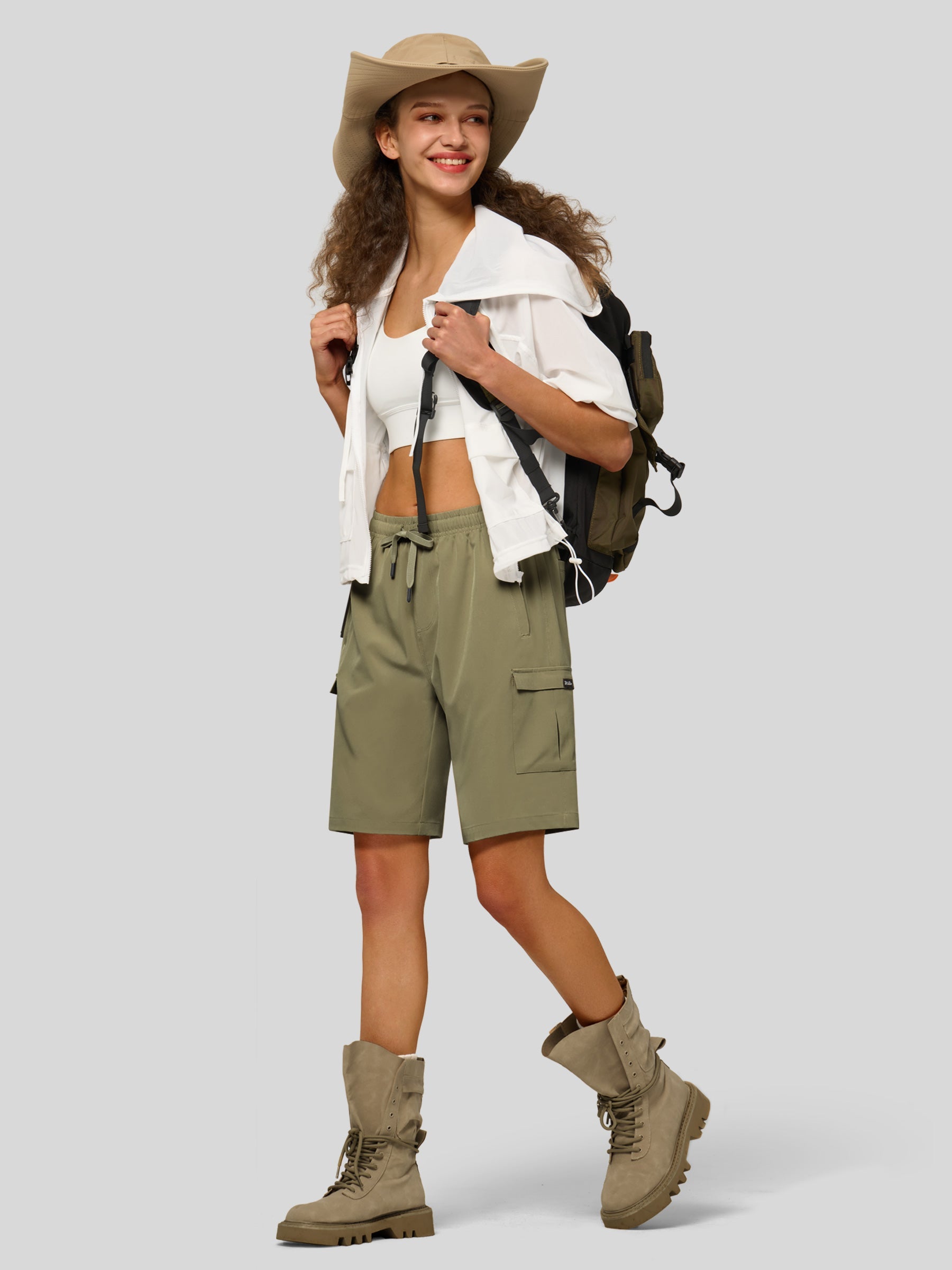 Willit Women's Active Trek Shorts 9 Inch in sage green4