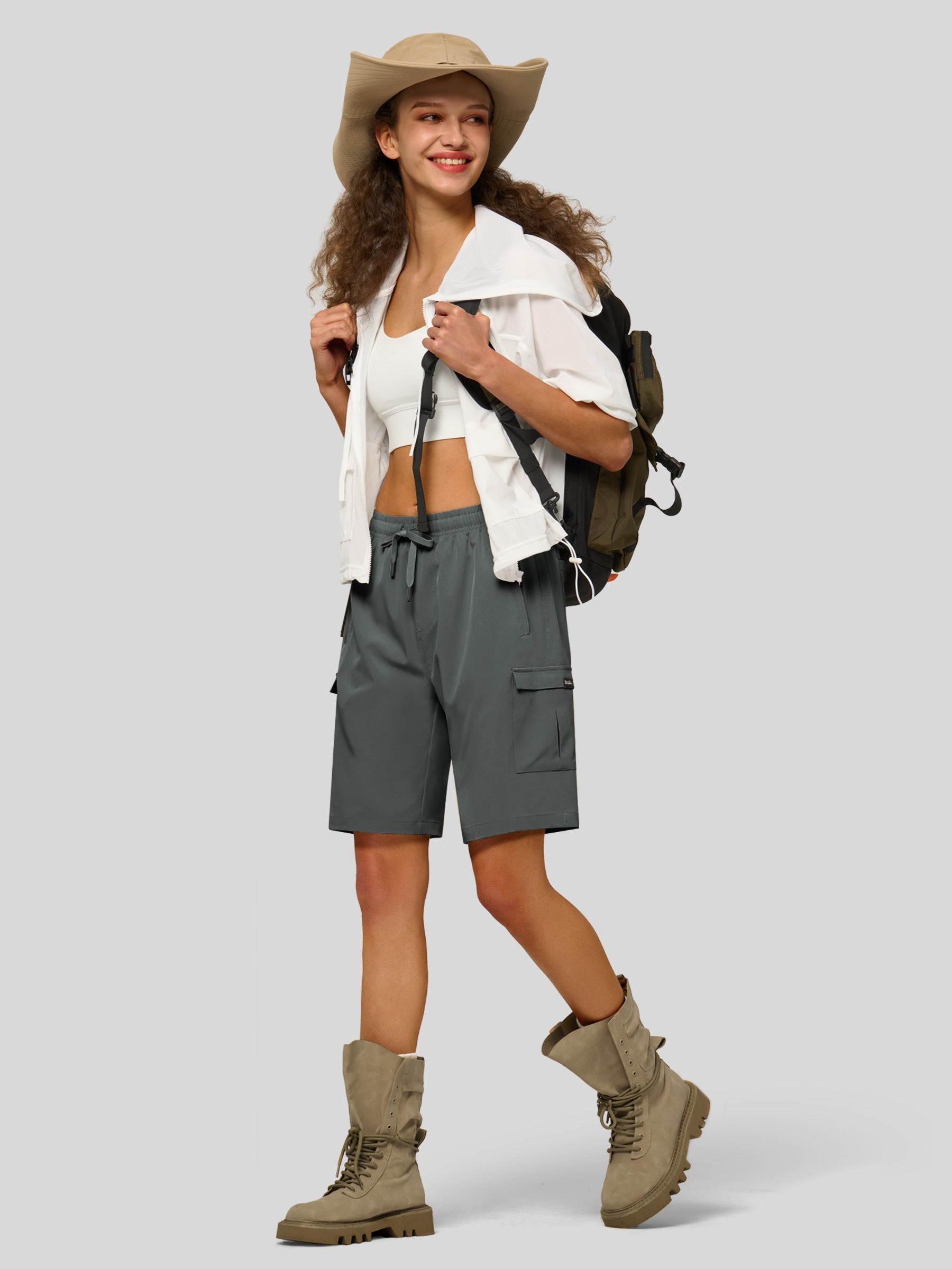 Willit Women's Active Trek Shorts 9 Inch in steel gray4