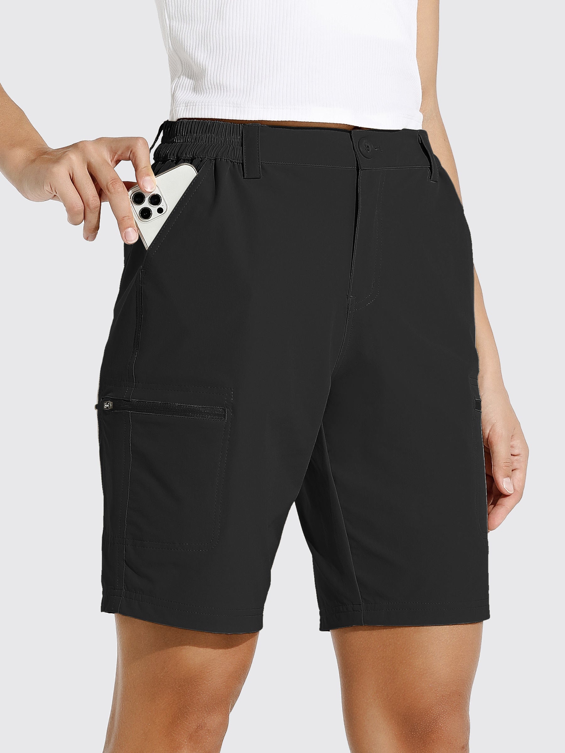 Womens Bermuda Cargo Shorts 10 Inch black1