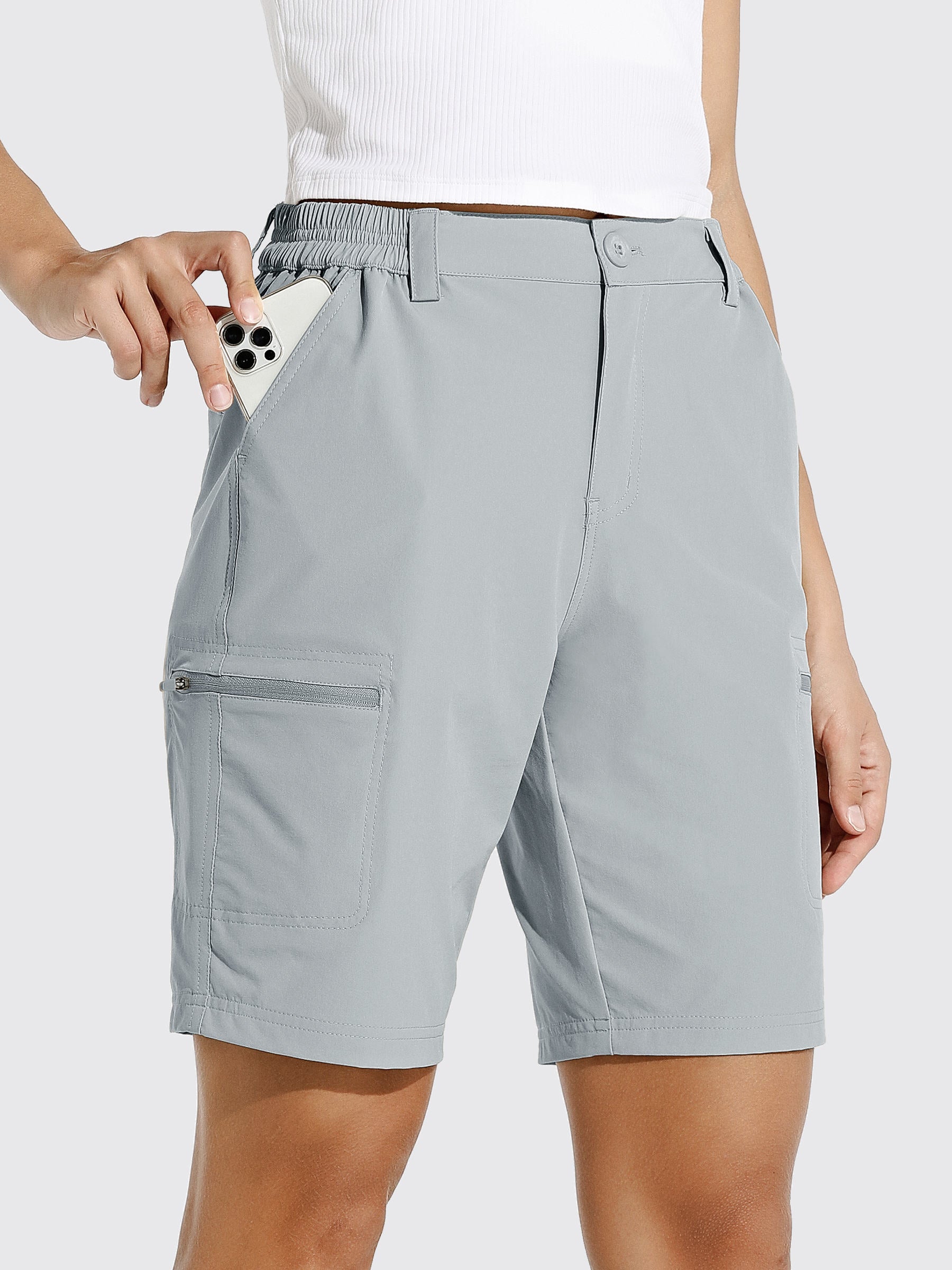 Womens Bermuda Cargo Shorts 10 Inch light gray1
