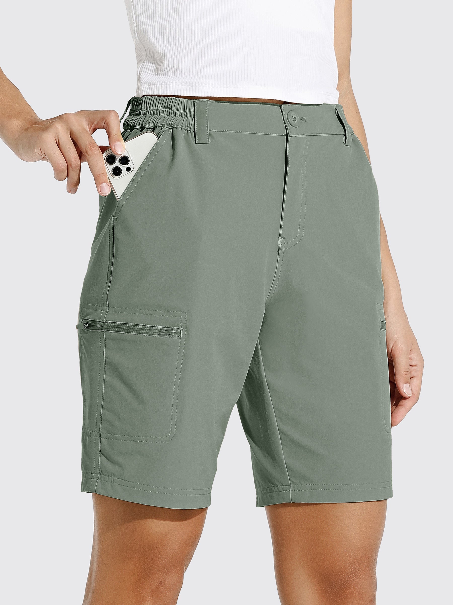 Womens Bermuda Cargo Shorts 10 Inch sage green1