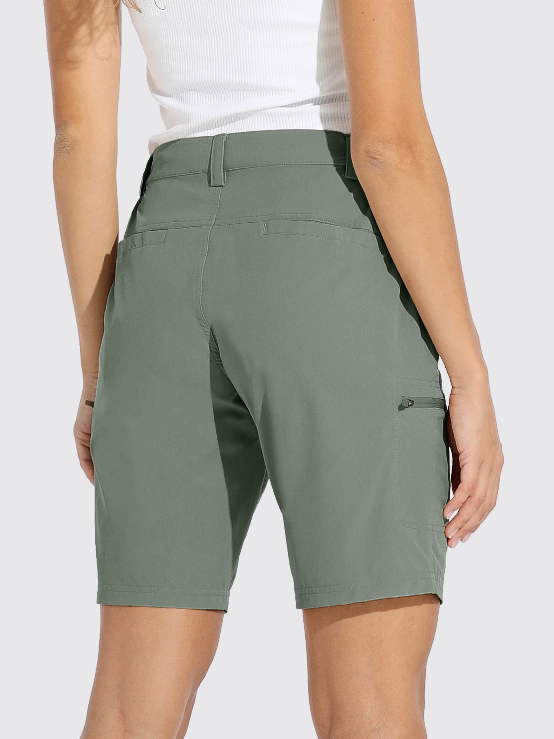 Womens Bermuda Cargo Shorts 10 Inch sage green2