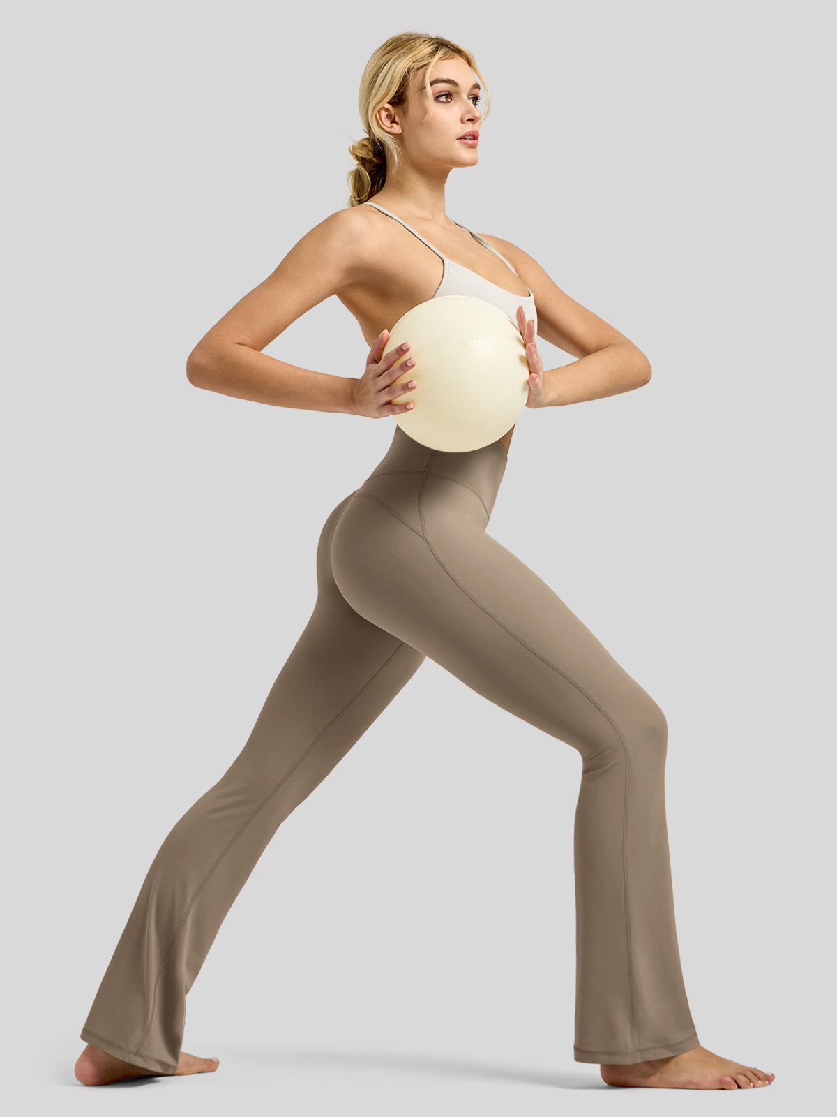 Willit Women's Butterflux Yoga Flare Leggings 33 Inch in taupe