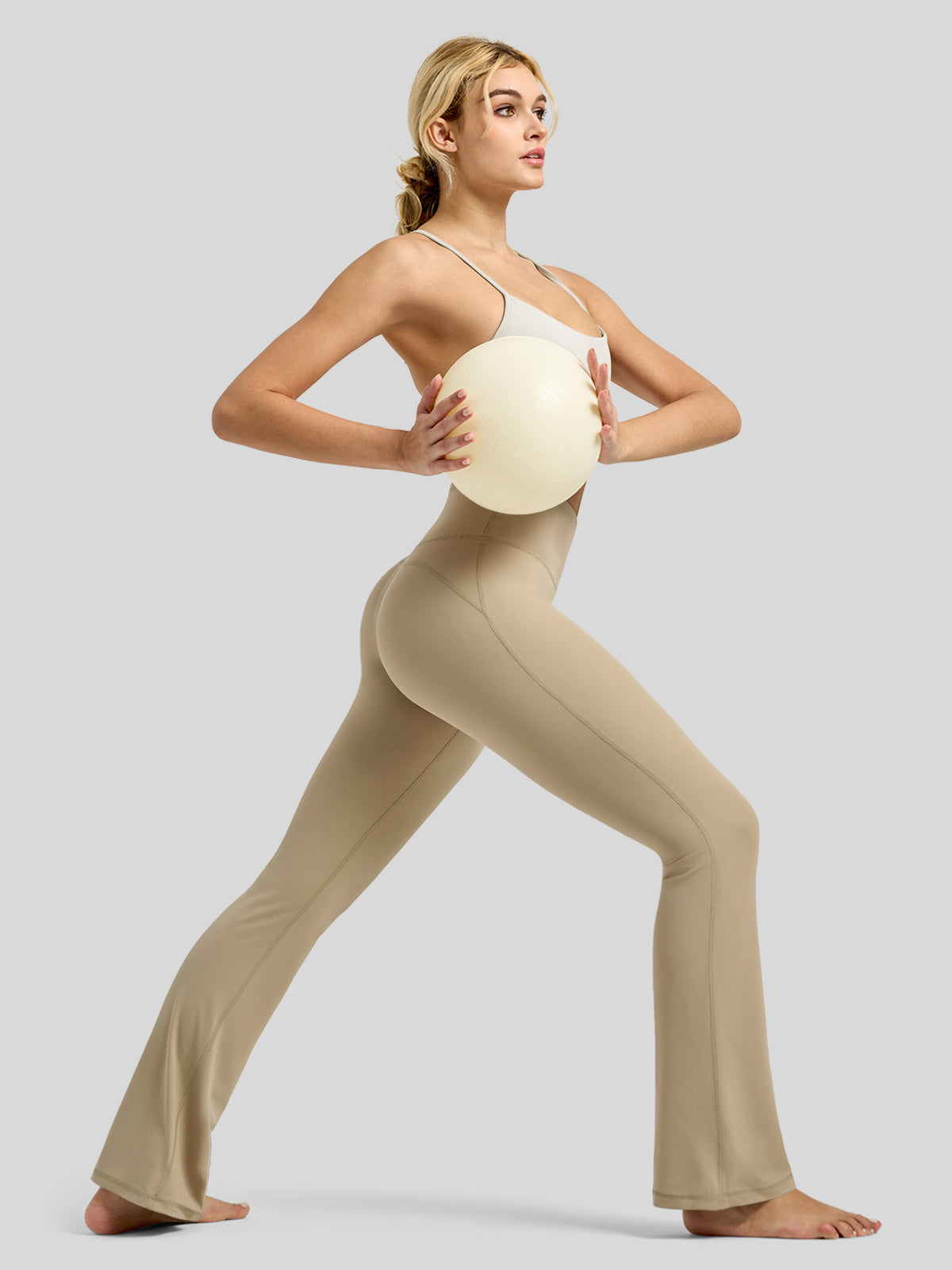 Willit Women's Butterflux Yoga Flare Leggings 33 Inch in khaki