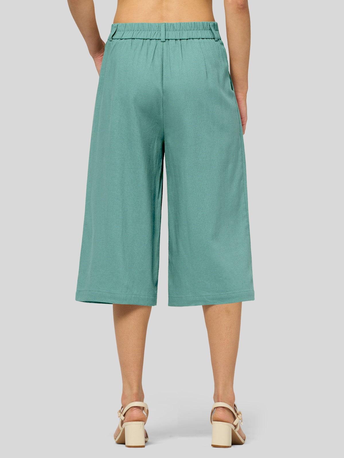 Willit Women's Cotton Linen Pleated Capri 16 Inch_lake green