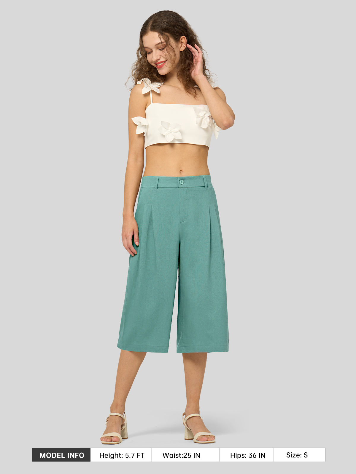 Willit Women's Cotton Linen Pleated Capri 16 Inch_lake green