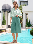 Willit Women's Cotton Linen Pleated Capri 16 Inch_lake green