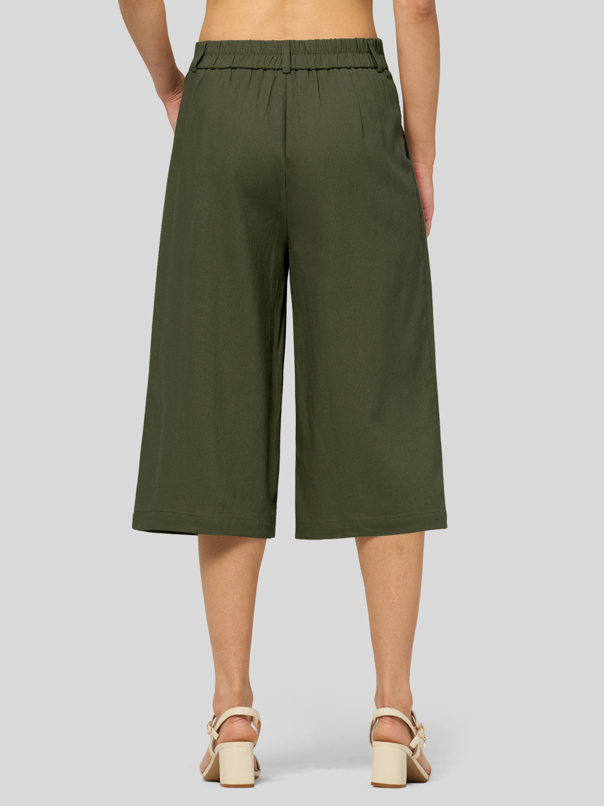 Willit Women's Cotton Linen Pleated Capri 16 Inch_army green