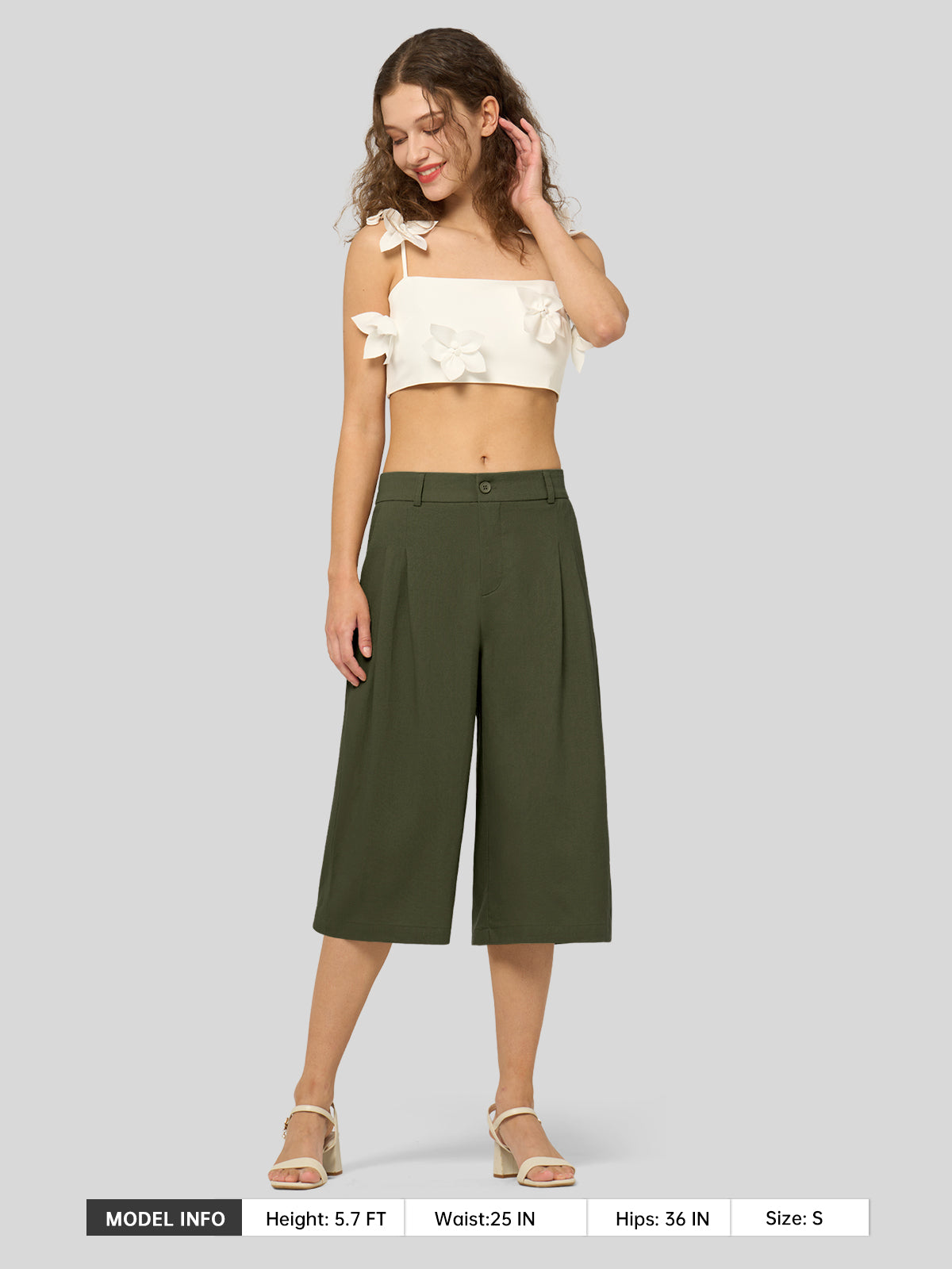 Willit Women's Cotton Linen Pleated Capri 16 Inch_army green