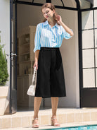 Willit Women's Cotton Linen Pleated Capri 16 Inch_balck