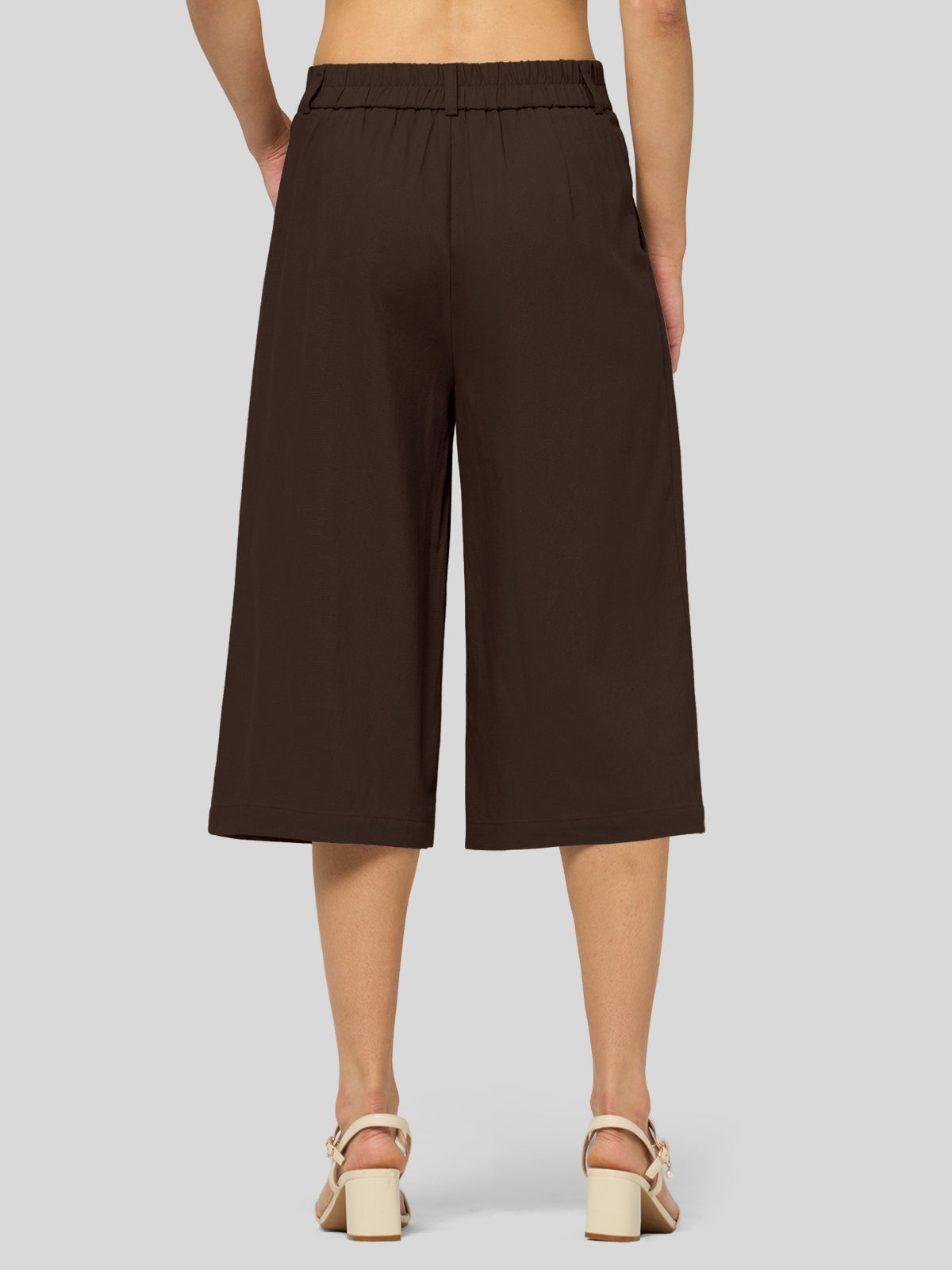 Willit Women's Cotton Linen Pleated Capri 16 Inch_dark brown