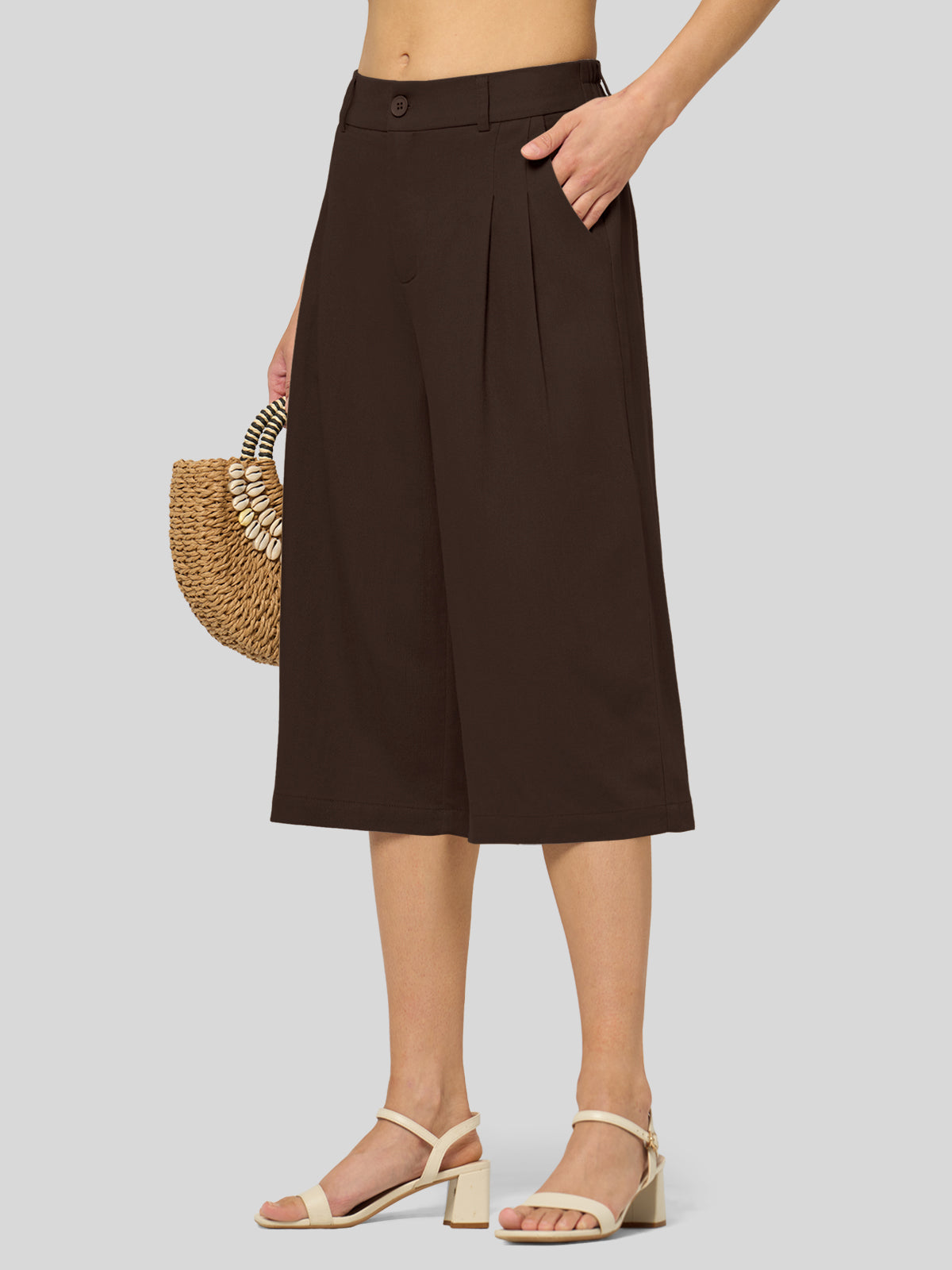 Willit Women's Cotton Linen Pleated Capri 16 Inch_dark brown