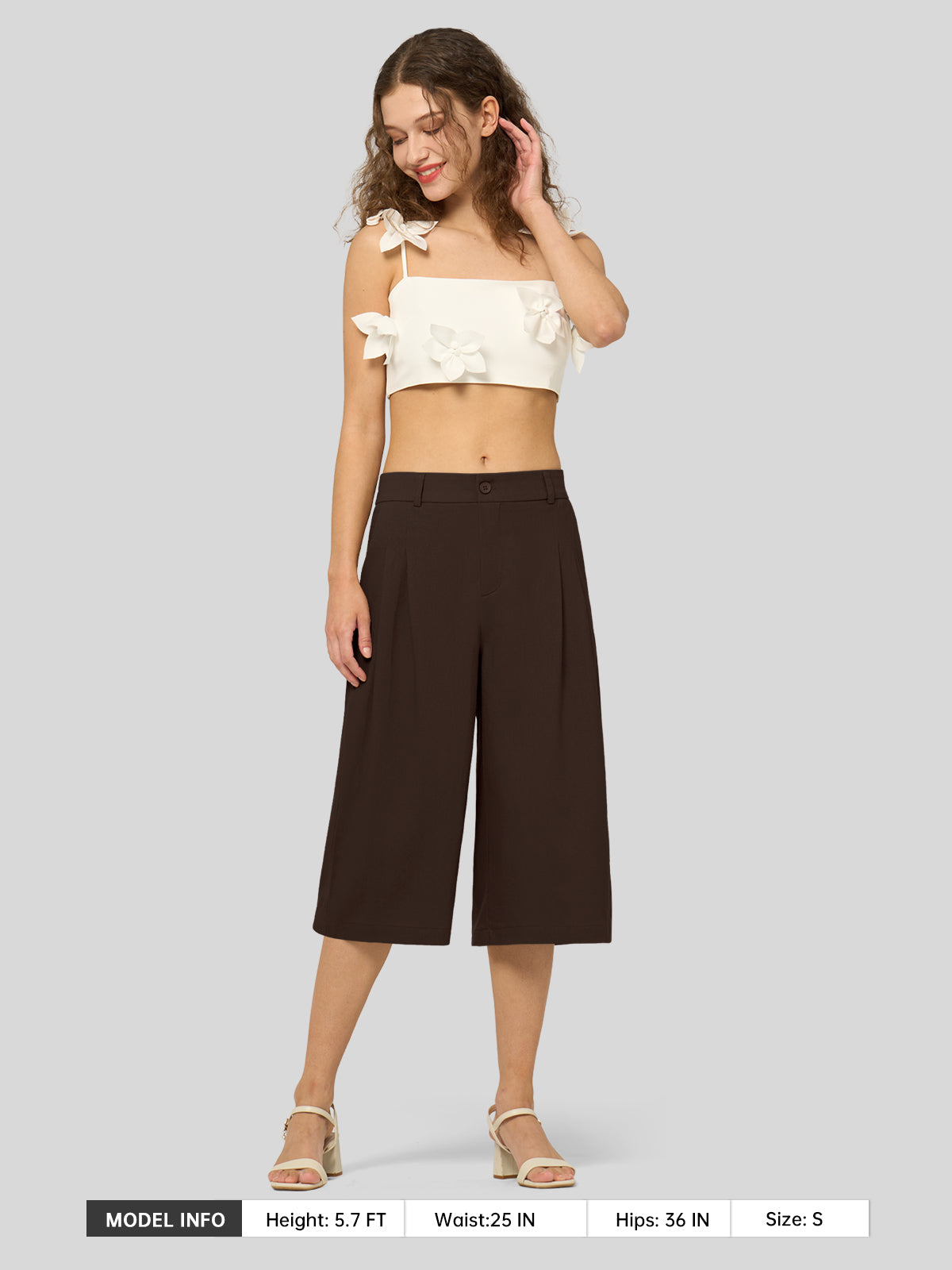 Willit Women's Cotton Linen Pleated Capri 16 Inch_dark brown