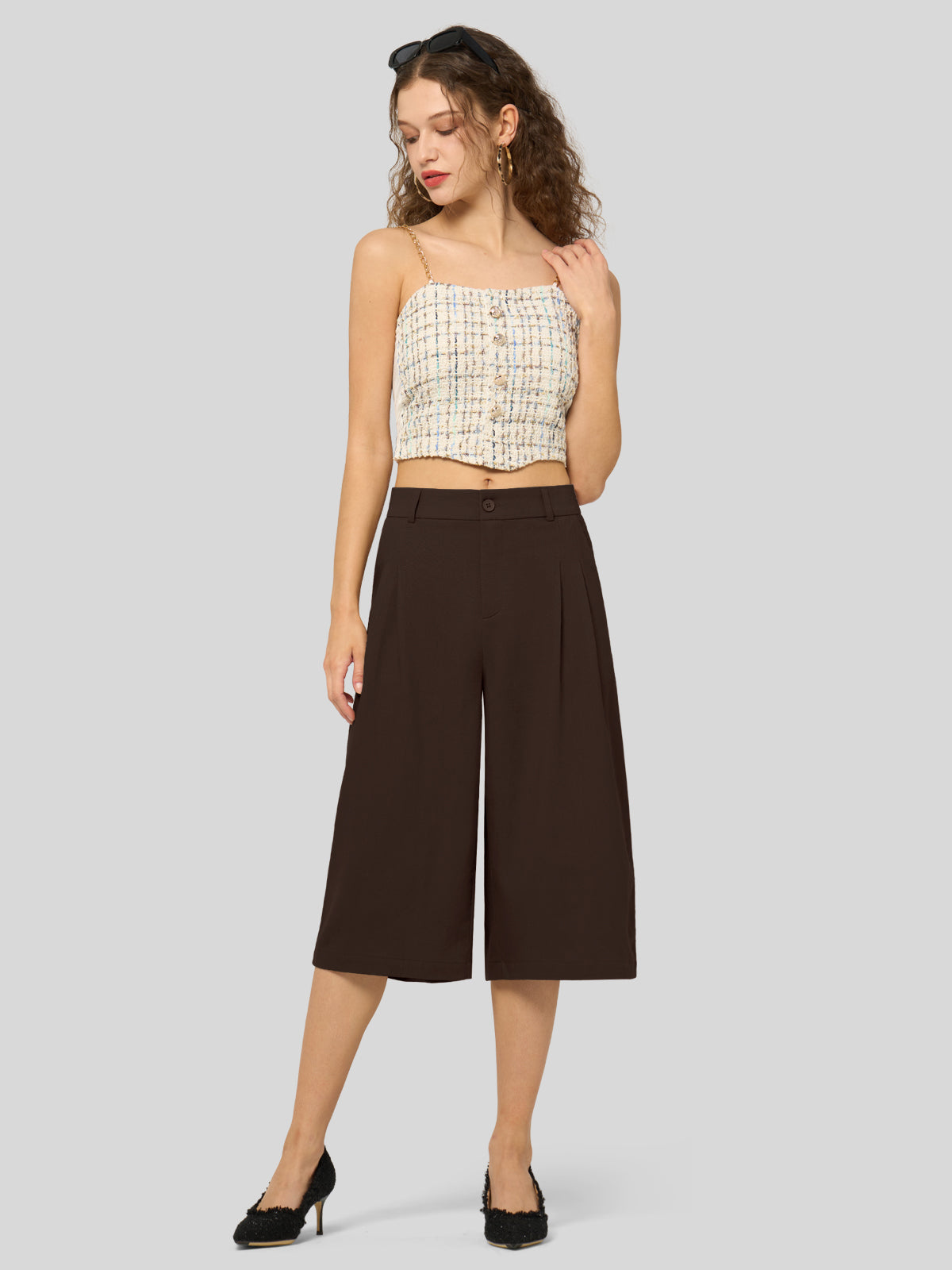 Willit Women's Cotton Linen Pleated Capri 16 Inch_dark brown