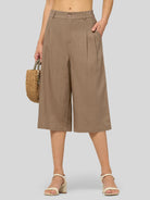 Willit Women's Cotton Linen Pleated Capri 16 Inch_deep khaki