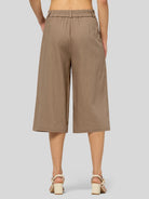 Willit Women's Cotton Linen Pleated Capri 16 Inch_deep khaki