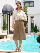 Willit Women's Cotton Linen Pleated Capri 16 Inch_deep khaki