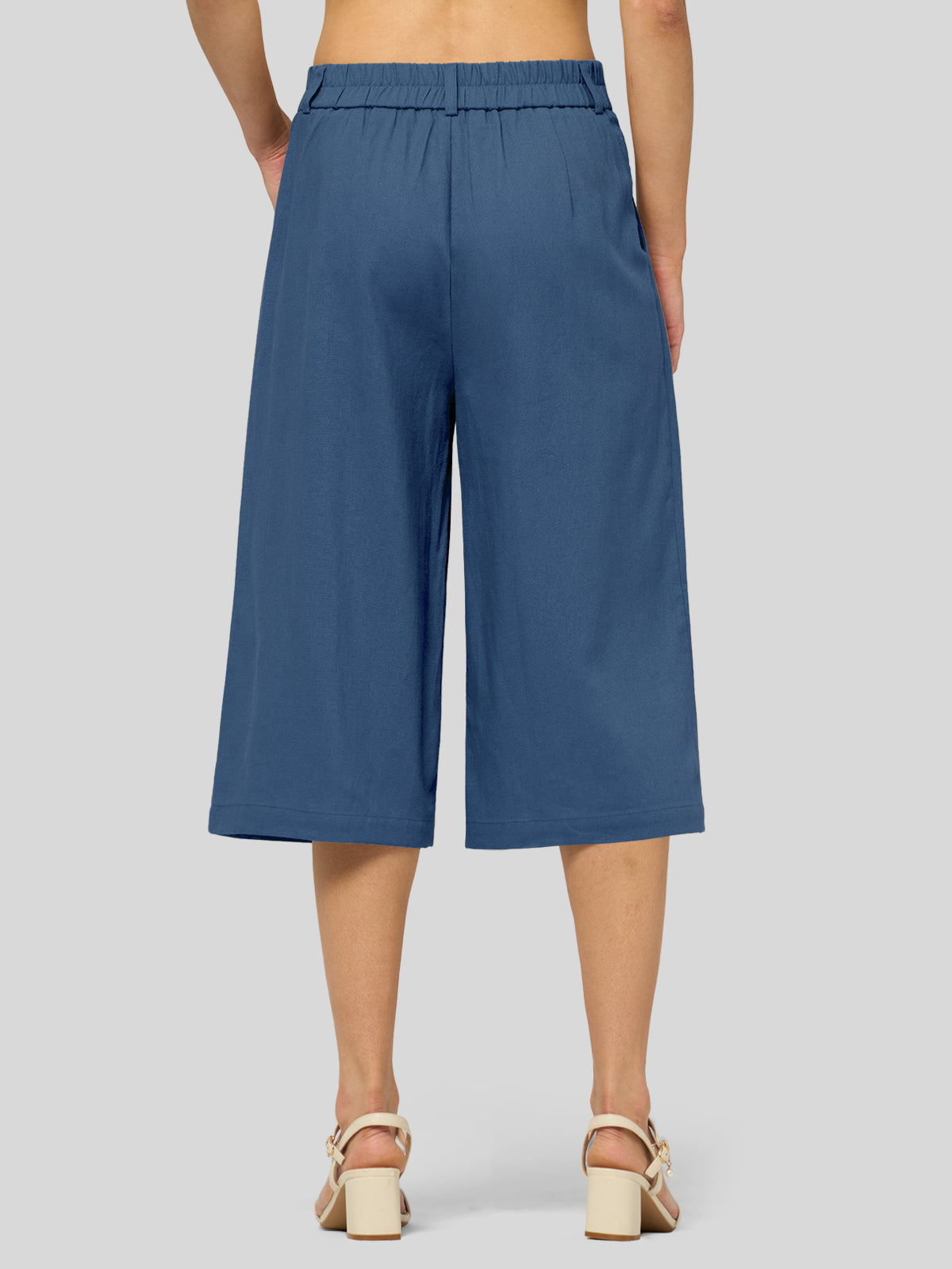 Willit Women's Cotton Linen Pleated Capri 16 Inch_denimblue