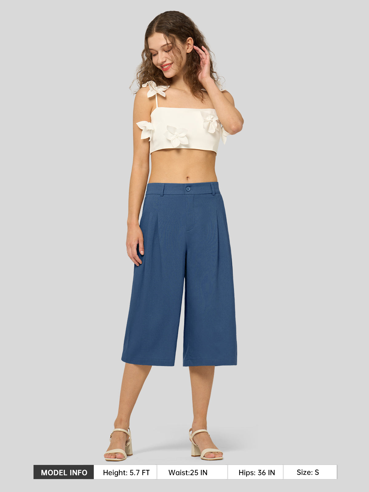 Willit Women's Cotton Linen Pleated Capri 16 Inch_denimblue