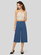 Willit Women's Cotton Linen Pleated Capri 16 Inch_denimblue