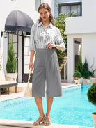 Willit Women's Cotton Linen Pleated Capri 16 Inch_light gray