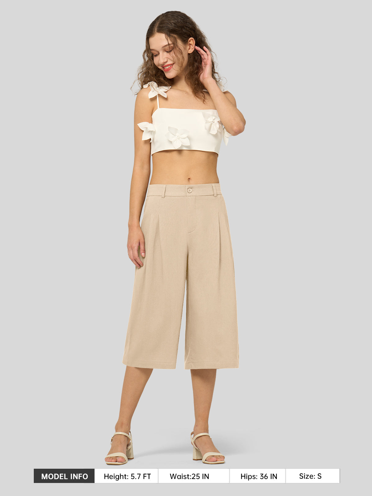 Willit Women's Cotton Linen Pleated Capri 16 Inch_light khaki