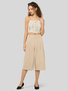 Willit Women's Cotton Linen Pleated Capri 16 Inch_light khaki