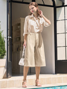 Willit Women's Cotton Linen Pleated Capri 16 Inch_light khaki