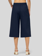 Willit Women's Cotton Linen Pleated Capri 16 Inch_navy
