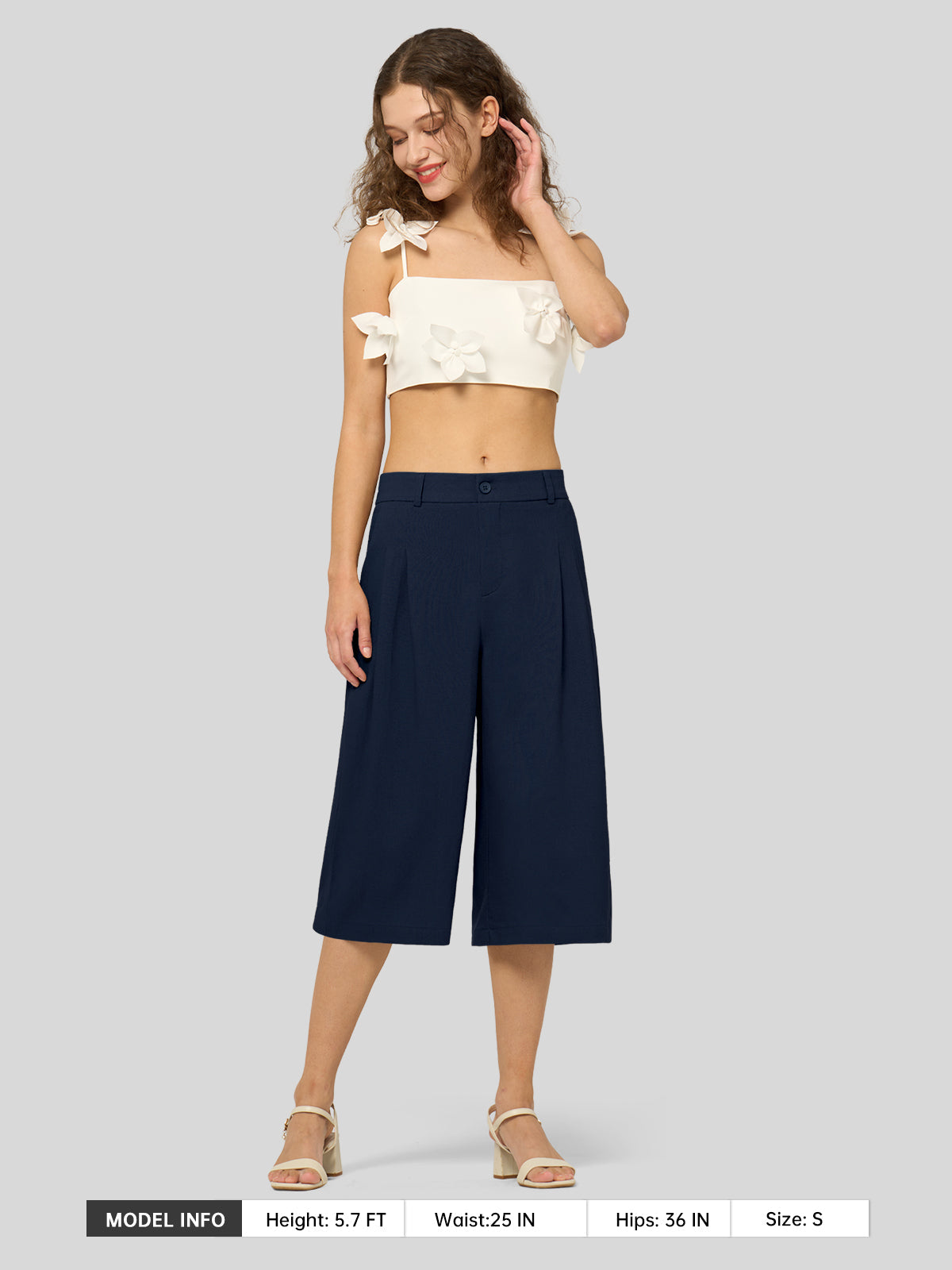 Willit Women's Cotton Linen Pleated Capri 16 Inch_navy