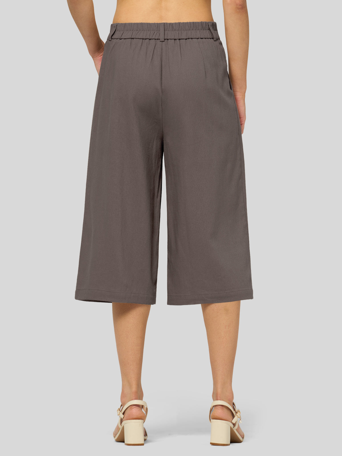 Willit Women's Cotton Linen Pleated Capri 16 Inch_steel gray