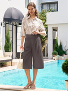 Willit Women's Cotton Linen Pleated Capri 16 Inch_steel gray