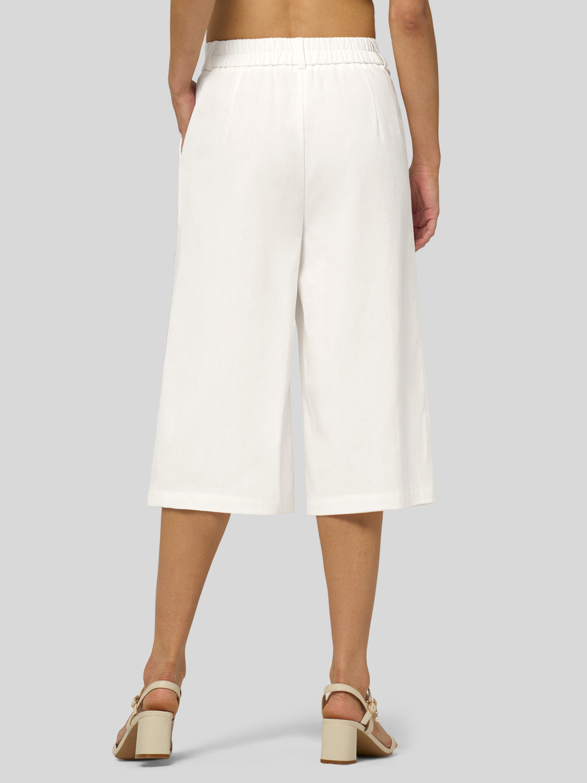 Willit Women's Cotton Linen Pleated Capri 16 Inch_white