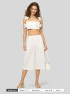 Willit Women's Cotton Linen Pleated Capri 16 Inch_white