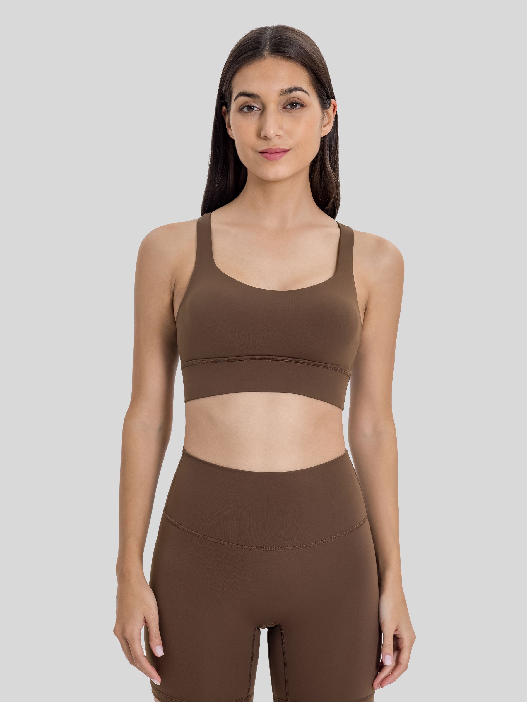 Womens Cross Back Sports Bra brown