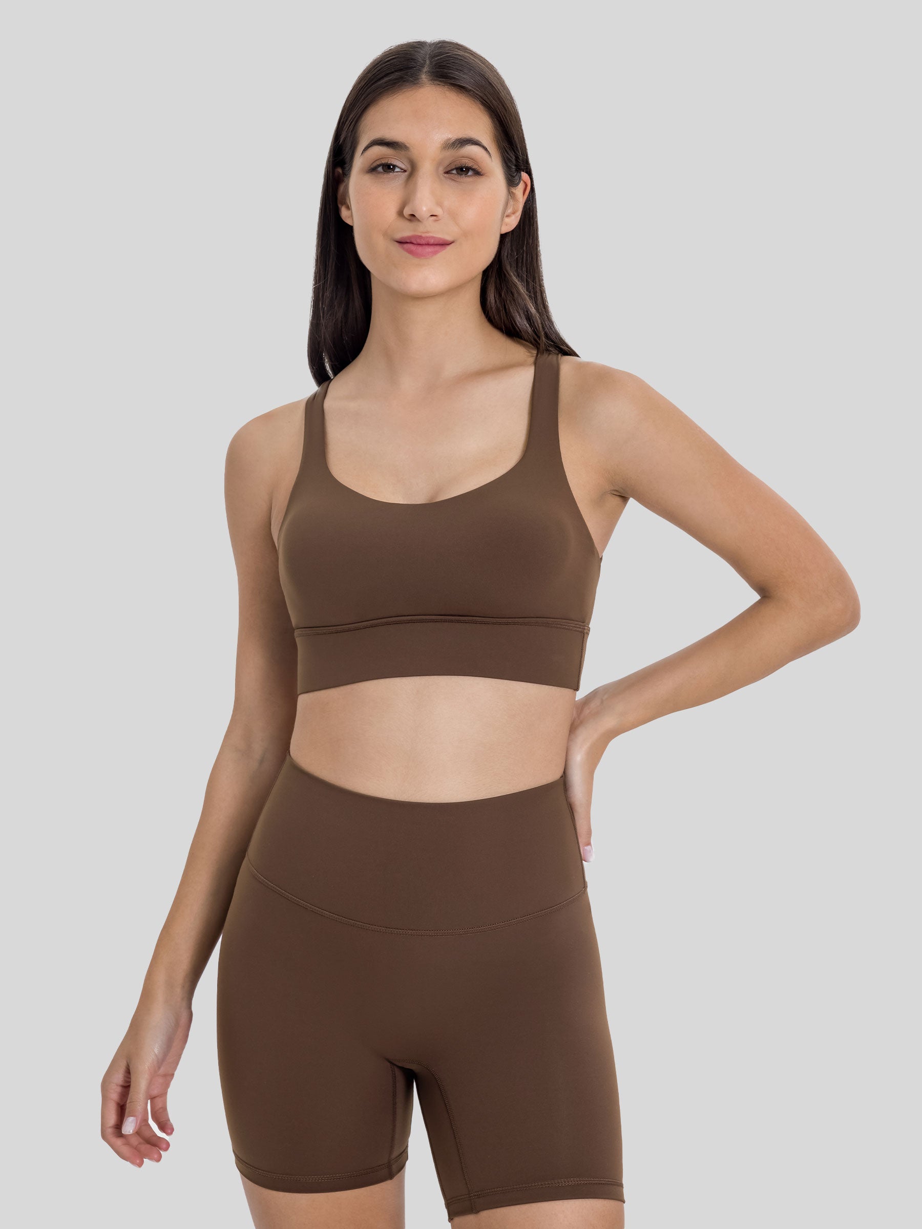 Womens Cross Back Sports Bra brown