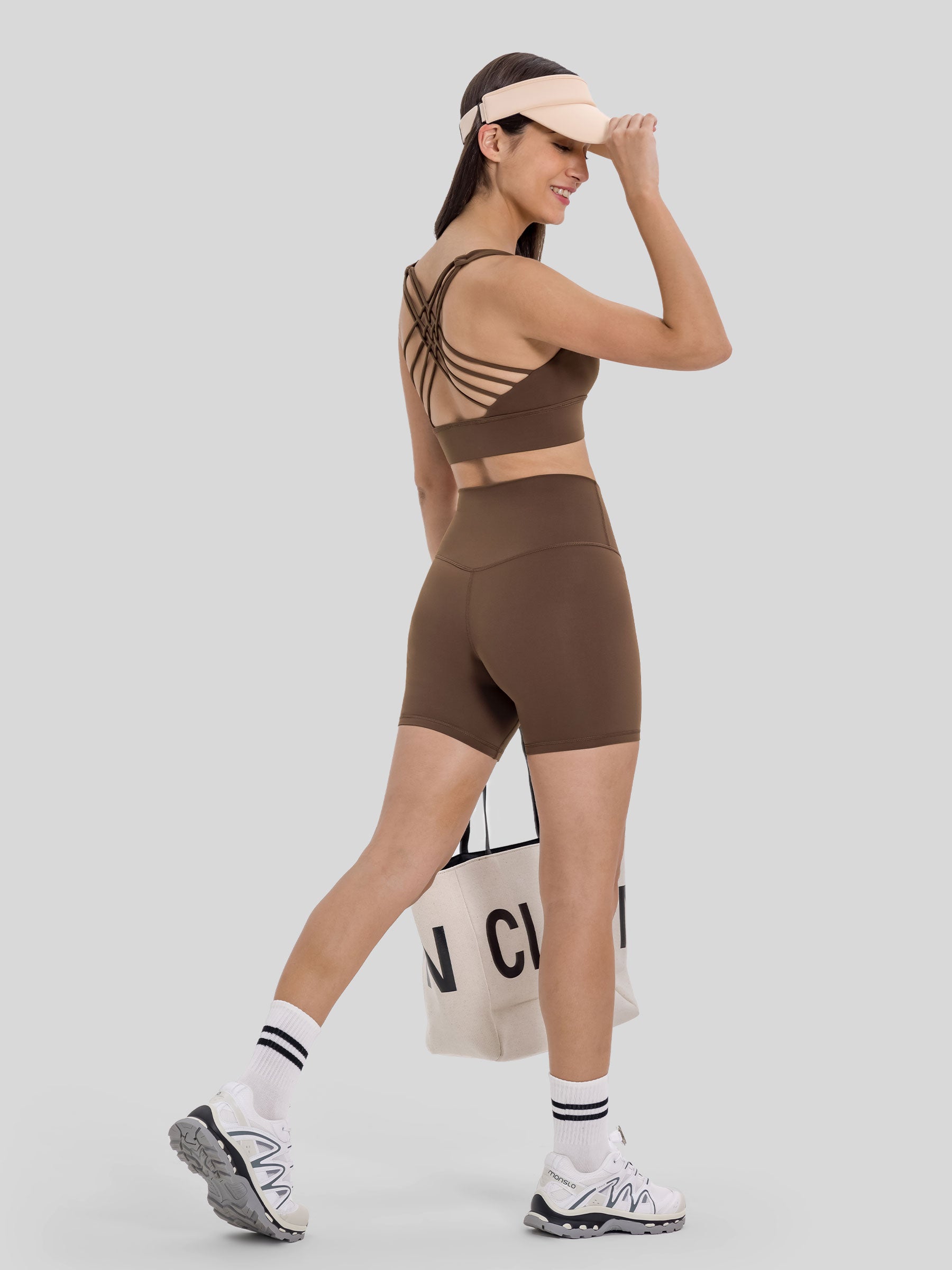 Womens Cross Back Sports Bra brown