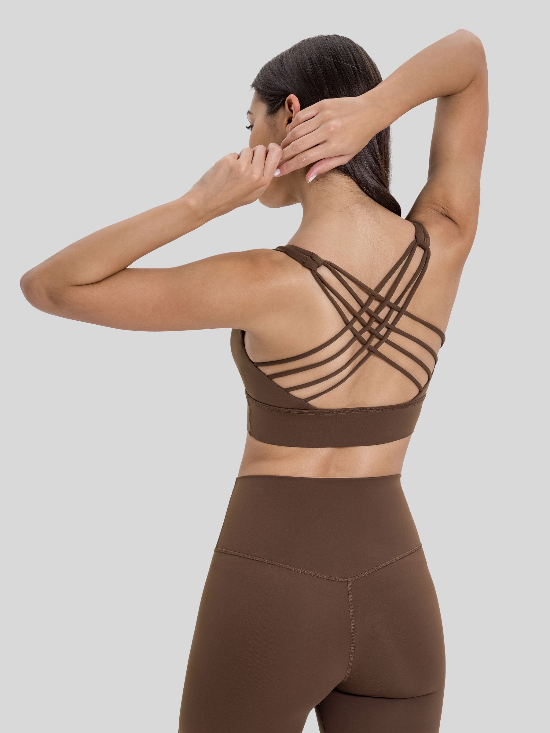 Womens Cross Back Sports Bra brown