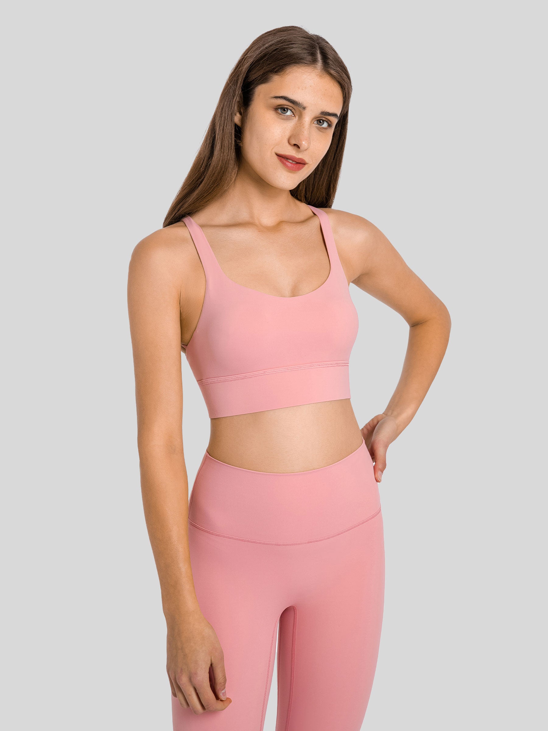 Womens Cross Back Sports Bra coral