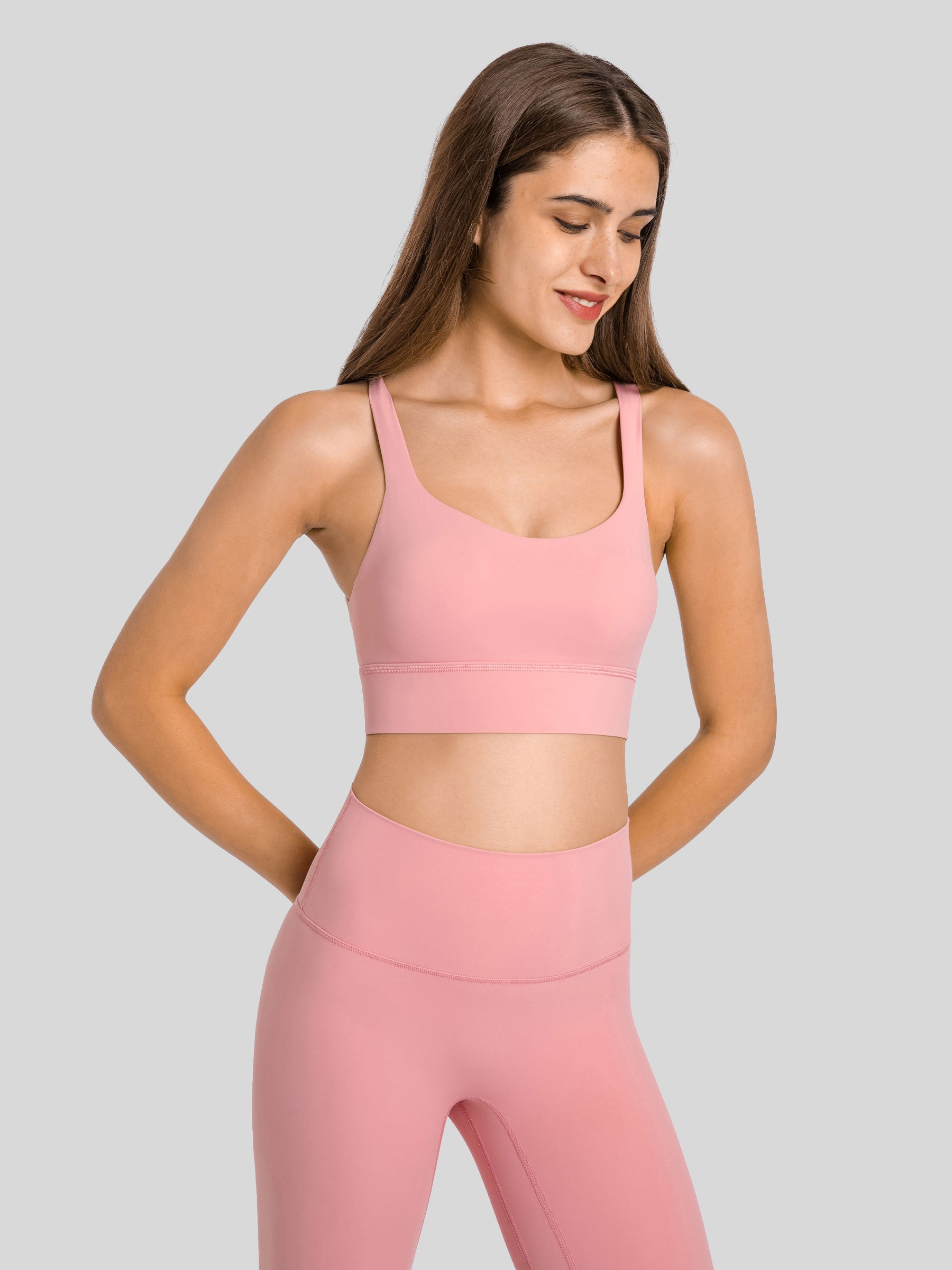 Womens Cross Back Sports Bra coral